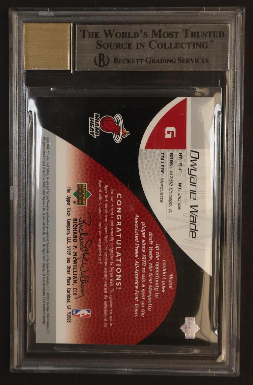 2003 SP Game Used Rookie Exclusive Autographs Dwyane Wade #RE39 /100 BGS 9 – back