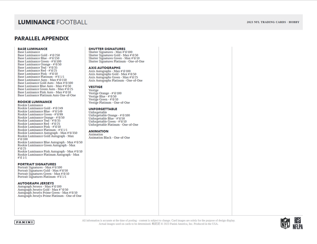 2023 Panini Luminance Football Hobby Box