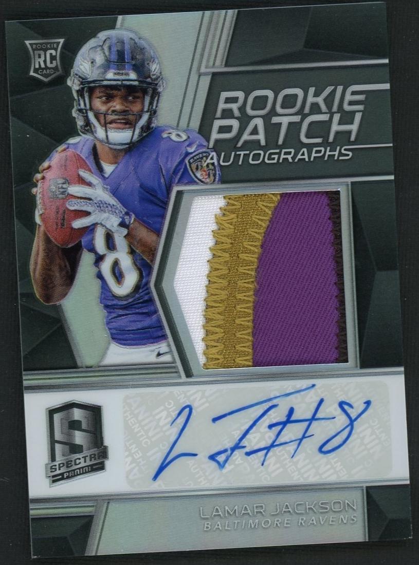 2018 Panini Spectra Prizm Lamar Jackson #217 RC Rookie Patch Auto /99 – front